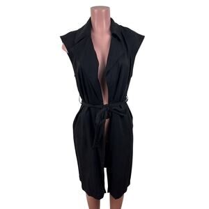 Tahari Black Sleeveless Trench Coat Vest Belted Pockets Small Lyocell